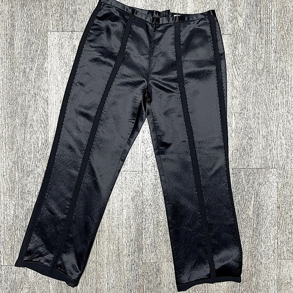 vintage designer Magaschoni silk black mesh tuxedo cigarette pants - Picture 1 of 10